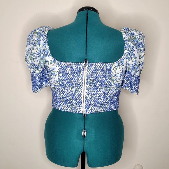 NWT Alice Olivia XL Blue Crawford Lace Up Smocked Top Milkmaid Country Cottage - Picture 3 of 9